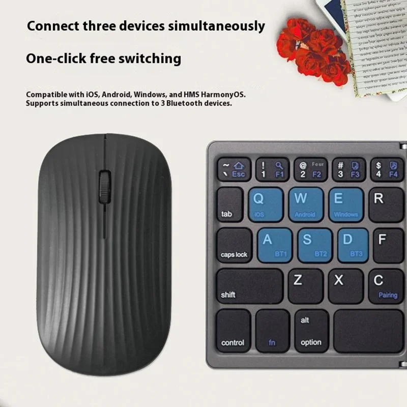 B089 Wireless Keyboard Mouse Set Foldable Mini Bluetooth-Compatible Keyboard for Tablet Laptop