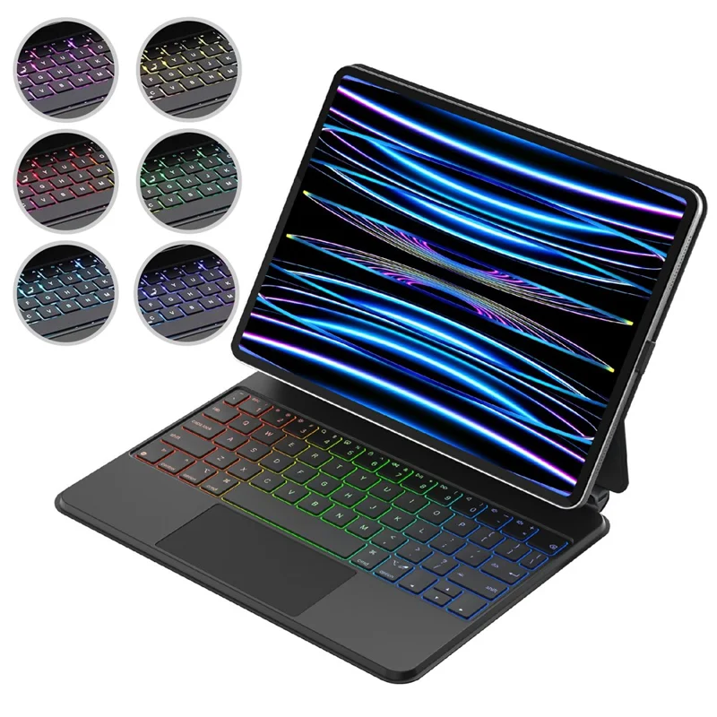 C13 Leather Keyboard Case For iPad Pro 11 (2024) Magic Keyboard 7 Colors Backlight with Trackpad, Pin Connector