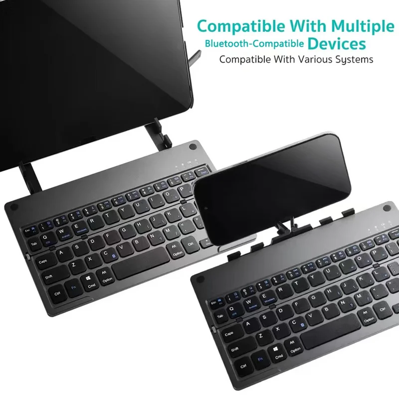 COTECI 60 Keys Harmonica Folding Keyboard Portable Wireless Bluetooth-compatible Keyboard with Stand - Grey