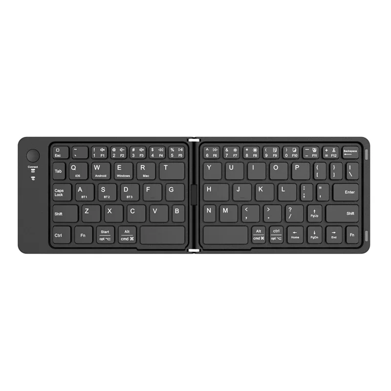 F88 66 Keys Folding Keyboard Dual Fold Bluetooth-compatible Keyboard with Phone Bracket for PC Tablet Phone - Black