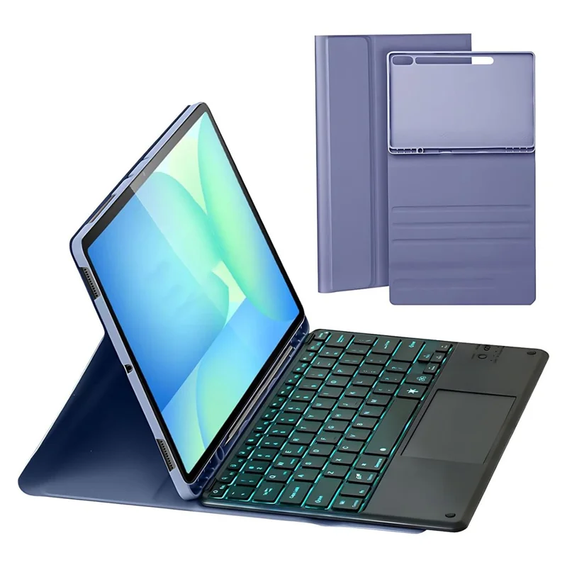 For Samsung Galaxy Tab S10 FE+ Stand Case Bluetooth-compatible Touchpad Keyboard with 7-Color Backlit - Purple