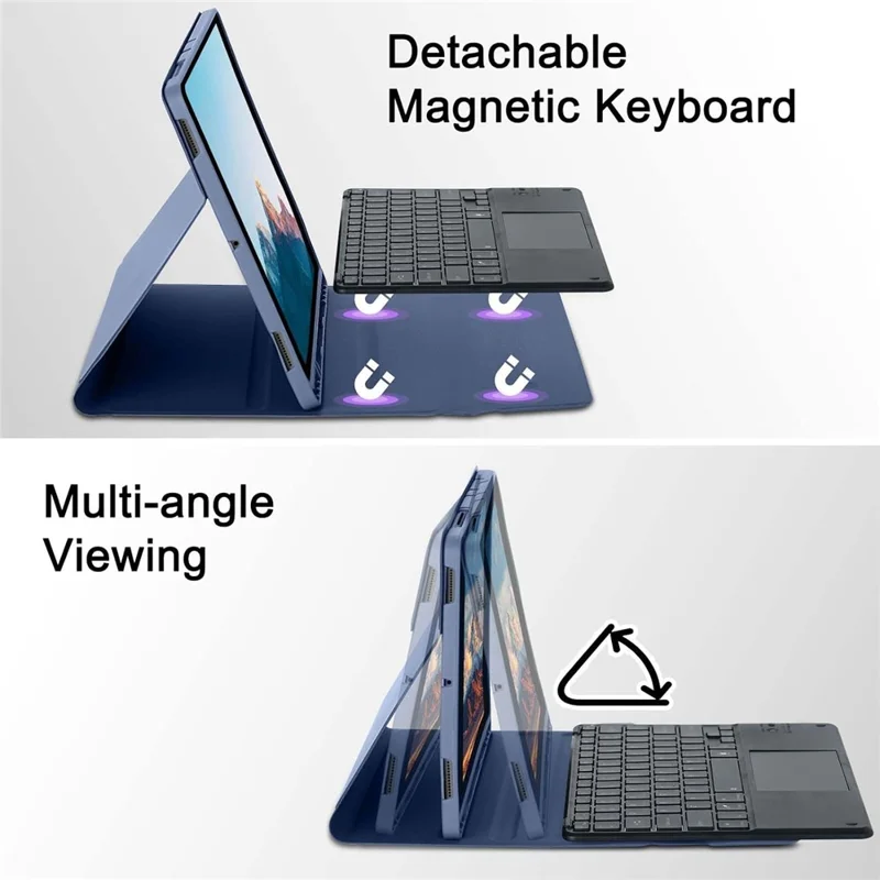 For Samsung Galaxy Tab S10 FE+ Stand Case Bluetooth-compatible Touchpad Keyboard with 7-Color Backlit - Purple