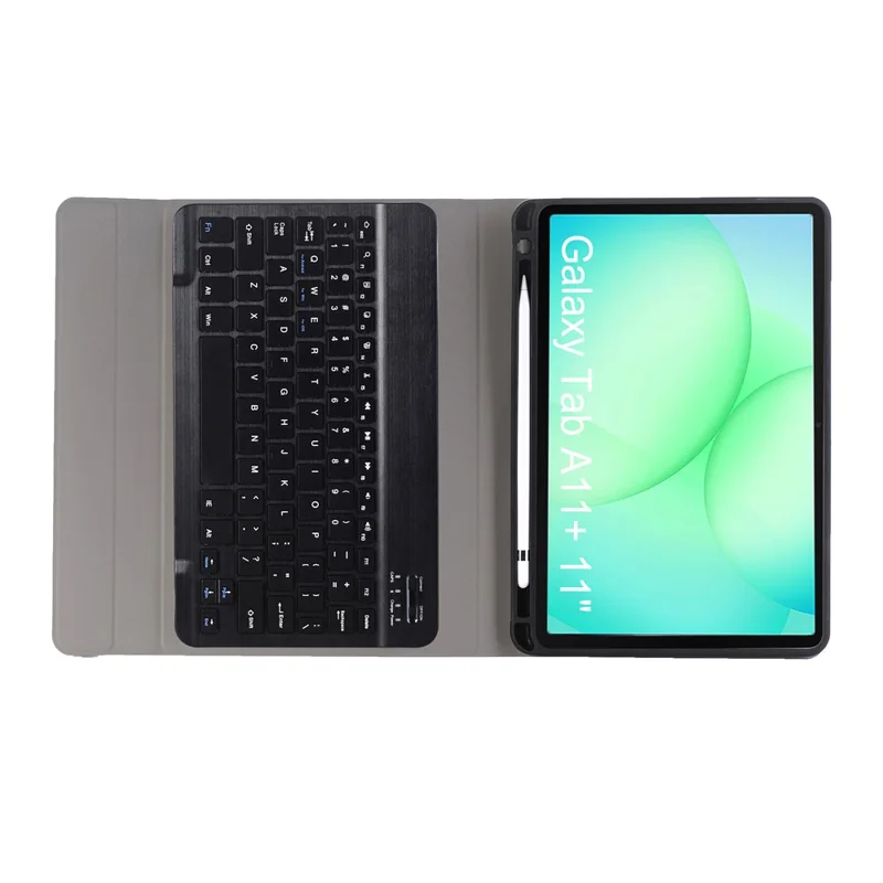 A240B For Samsung Galaxy Tab A11+ Detachable Leather Case Bluetooth-Compatible Keyboard with Pen Slot - Black