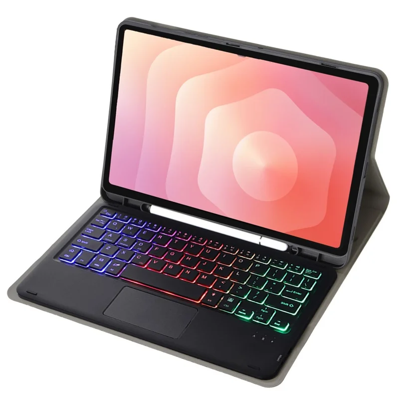 A730B-AS For Samsung Galaxy Tab S11 Detachable Leather Case Bluetooth-Compatible Touchpad Keyboard with Backlit and Pen Slot - Black