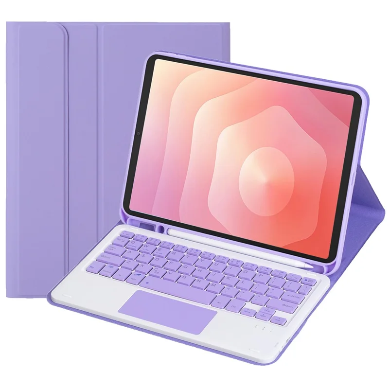 A730B-A For Samsung Galaxy Tab S11 Detachable Leather Case Bluetooth-Compatible Touchpad Keyboard with Pen Slot - Lilac Purple