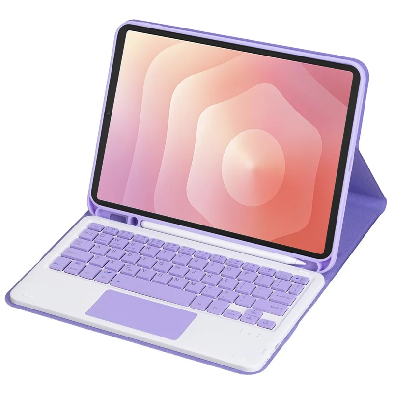 A730B-A For Samsung Galaxy Tab S11 Detachable Leather Case Bluetooth-Compatible Touchpad Keyboard with Pen Slot - Lilac Purple
