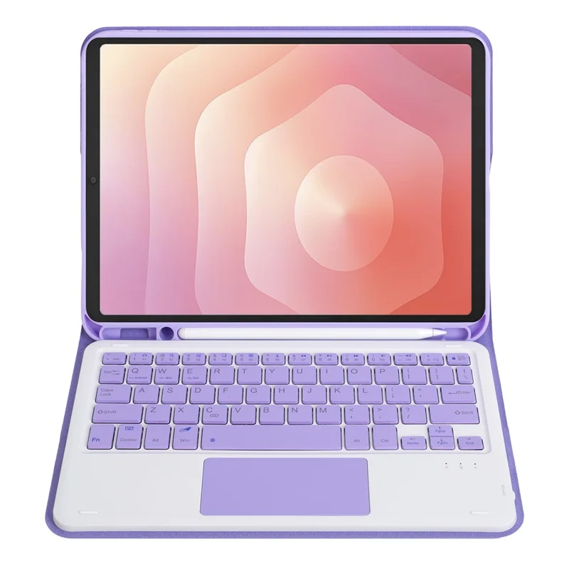 A730B-A For Samsung Galaxy Tab S11 Detachable Leather Case Bluetooth-Compatible Touchpad Keyboard with Pen Slot - Lilac Purple