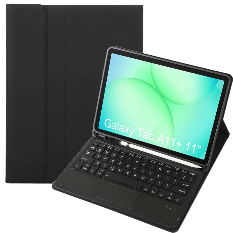 A240B-A For Samsung Galaxy Tab A11+ Detachable Leather Case Bluetooth-Compatible Touchpad Keyboard with Pen Slot - Black