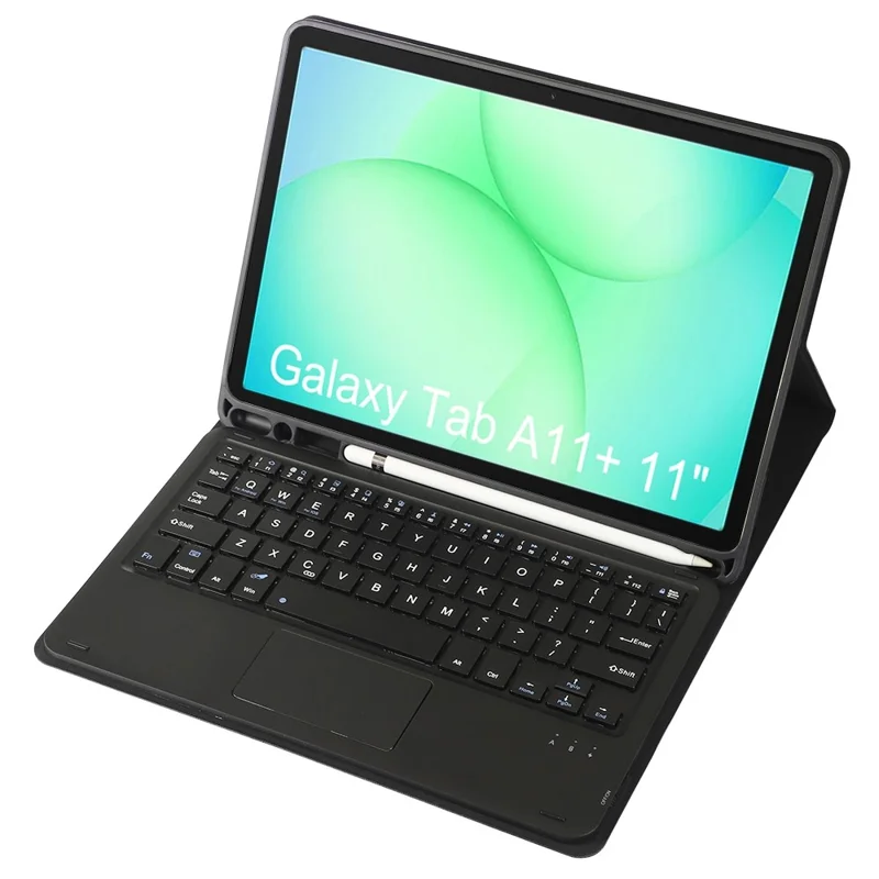 A240B-A For Samsung Galaxy Tab A11+ Detachable Leather Case Bluetooth-Compatible Touchpad Keyboard with Pen Slot - Black