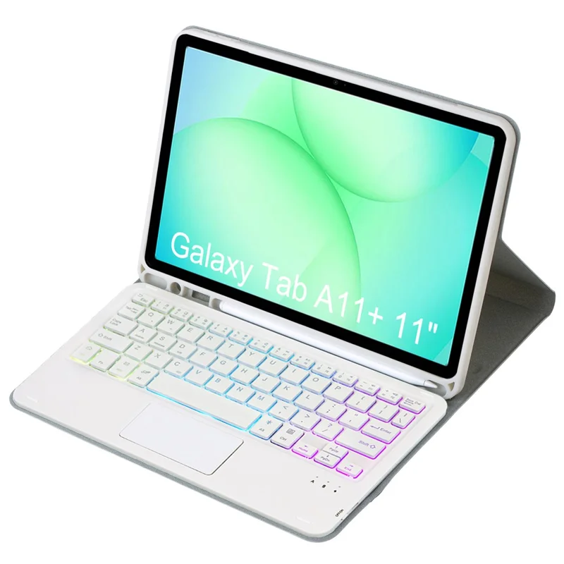 A240B-AS For Samsung Galaxy Tab A11+ Detachable Leather Case Bluetooth-Compatible Touchpad Keyboard with Backlit and Pen Slot - Grey