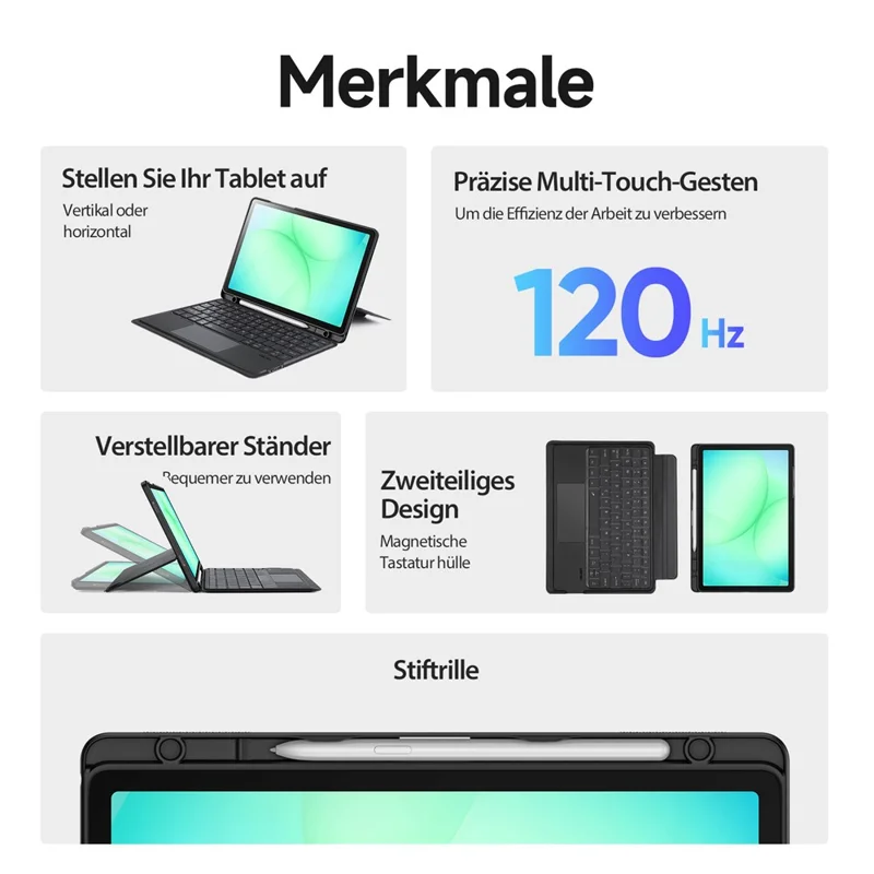 DUX DUCIS DK Series for Samsung Galaxy Tab A11+ / A9+ Bluetooth-Compatible Keyboard (German) with Leather Tablet Case