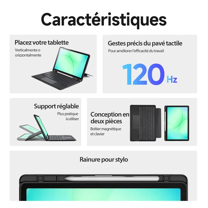 DUX DUCIS DK Series для Samsung Galaxy Tab A11+ / A9+ Bluetooth-совместимая клавиатура (французский) с кожаным чехлом для планшета