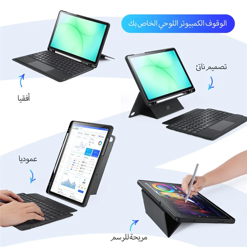 DUX DUCIS DK Series для Samsung Galaxy Tab A11+ / A9+ Bluetooth-совместимая клавиатура (арабский) с чехлом для планшета из кожи