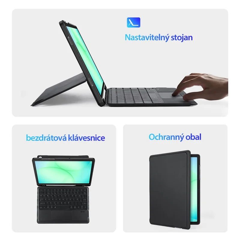 DUX DUCIS DK Series для Samsung Galaxy Tab A11+ / A9+ Bluetooth-совместимая клавиатура (чешский) с кожаным чехлом для планшета