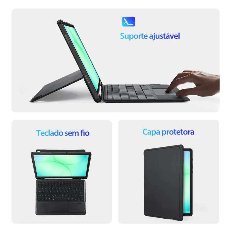 DUX DUCIS DK-Serie für Samsung Galaxy Tab A11+ / A9+ Bluetooth-kompatible Tastatur (Portugiesisch) mit Leder-Tablet-Hülle