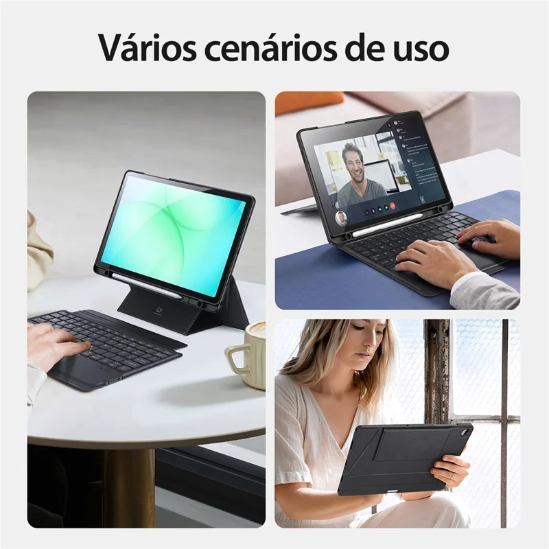 DUX DUCIS DK-Serie für Samsung Galaxy Tab A11+ / A9+ Bluetooth-kompatible Tastatur (Portugiesisch) mit Leder-Tablet-Hülle