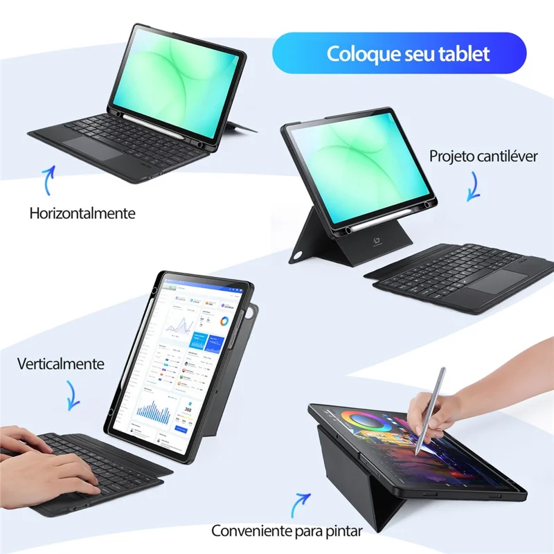 DUX DUCIS DK-Serie für Samsung Galaxy Tab A11+ / A9+ Bluetooth-kompatible Tastatur (Portugiesisch) mit Leder-Tablet-Hülle
