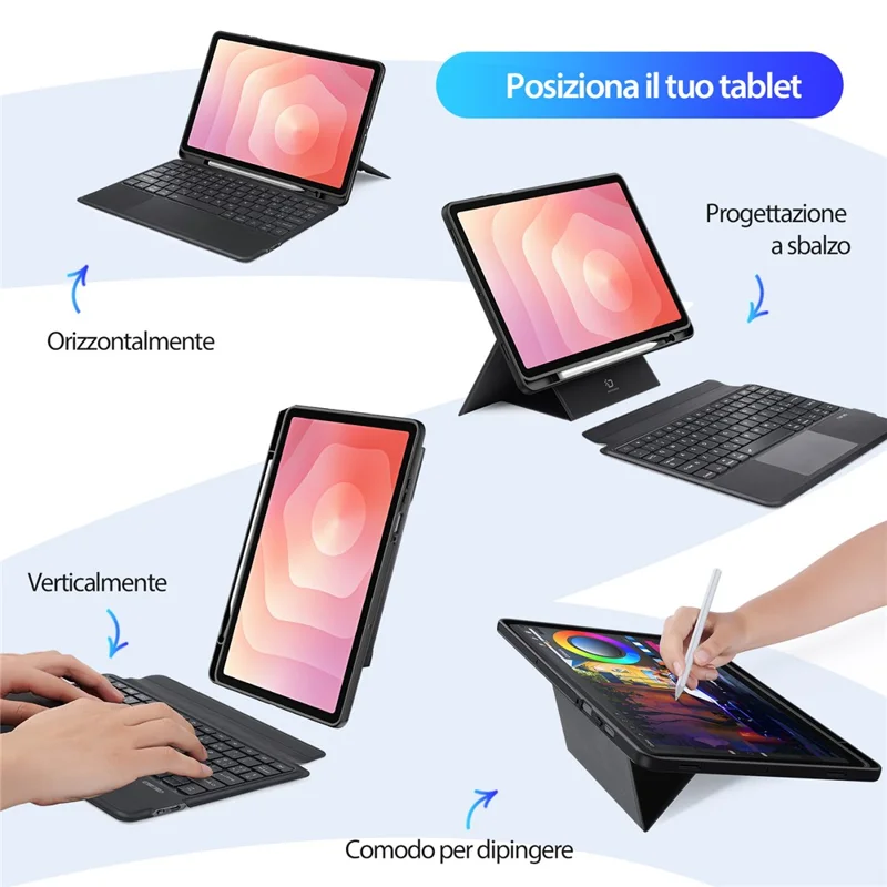 DUX DUCIS DK-serie til Samsung Galaxy Tab S11 Bluetooth-tastatur (italiensk) med læderet tablettecase