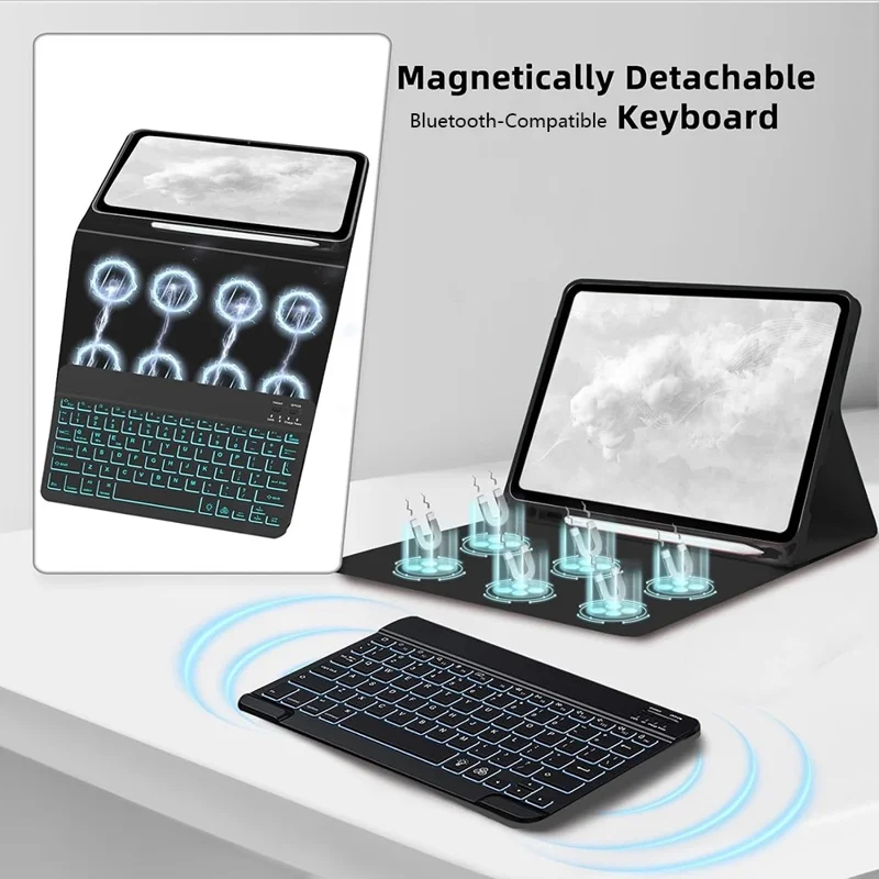 SK-S11D for Samsung Galaxy Tab S11 SM-X730 / SM-X736 / SM-X736B Protective Case with Detachable Backlit Wireless Keyboard - Black