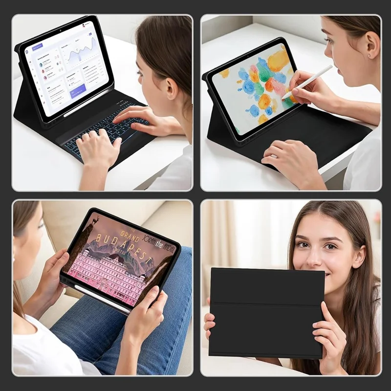 SK-S11D for Samsung Galaxy Tab S11 SM-X730 / SM-X736 / SM-X736B Protective Case with Detachable Backlit Wireless Keyboard - Black