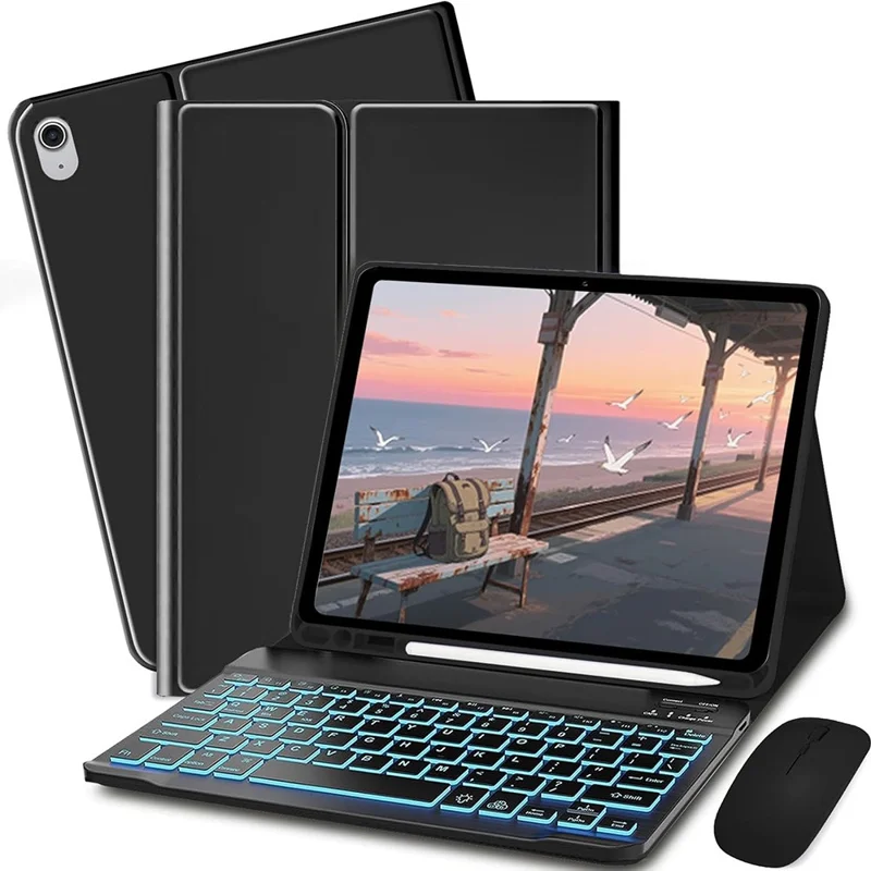 SK-S11D Protective Case with Keyboard / Mouse for Samsung Galaxy Tab S11 SM-X730 / SM-X736 / SM-X736B Detachable Backlit Wireless Keyboard Cover - Black