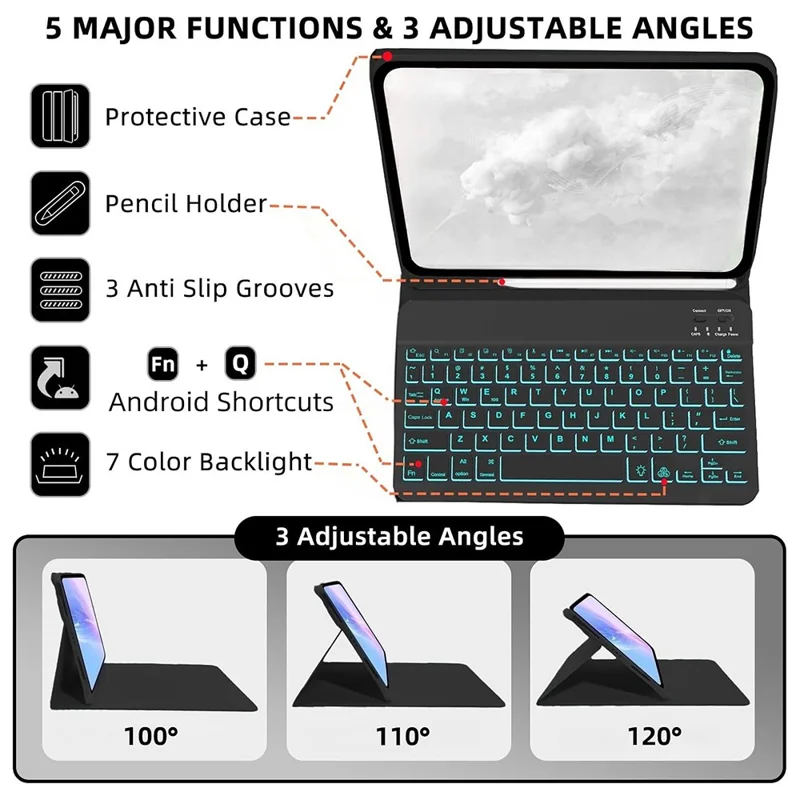 SK-S11D Protective Case with Keyboard / Mouse for Samsung Galaxy Tab S11 SM-X730 / SM-X736 / SM-X736B Detachable Backlit Wireless Keyboard Cover - Black