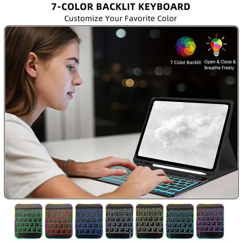 SK-S11D Protective Case with Keyboard / Mouse for Samsung Galaxy Tab S11 SM-X730 / SM-X736 / SM-X736B Detachable Backlit Wireless Keyboard Cover - Black