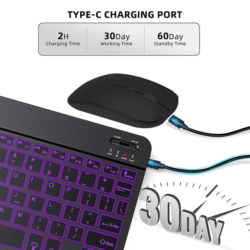 SK-S11D Protective Case with Keyboard / Mouse for Samsung Galaxy Tab S11 SM-X730 / SM-X736 / SM-X736B Detachable Backlit Wireless Keyboard Cover - Black