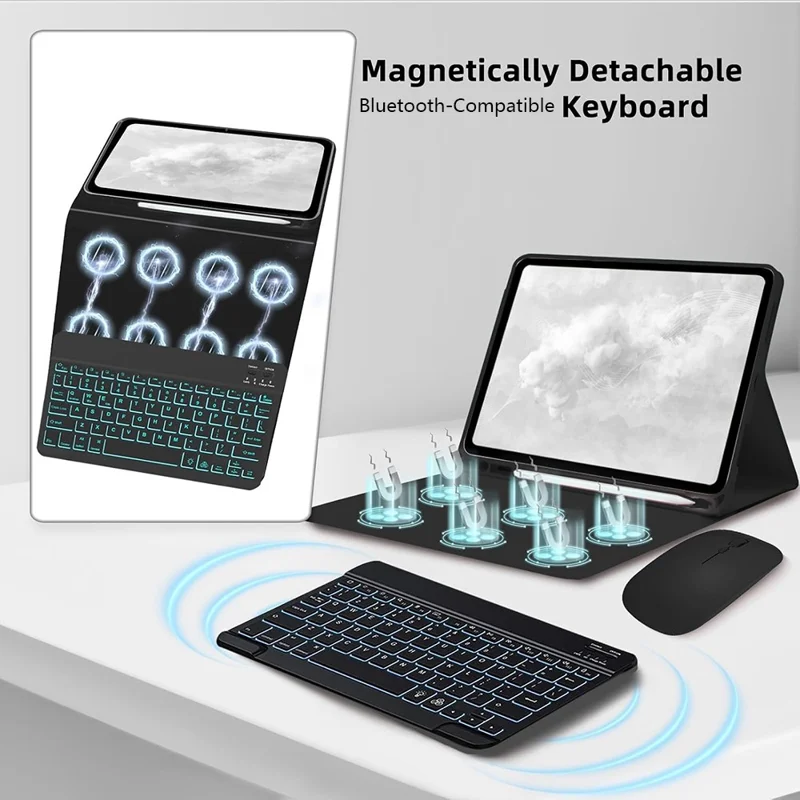 SK-S11D Protective Case with Keyboard / Mouse for Samsung Galaxy Tab S11 SM-X730 / SM-X736 / SM-X736B Detachable Backlit Wireless Keyboard Cover - Black