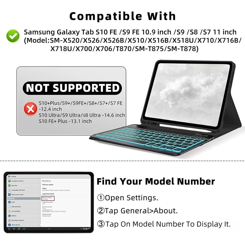 SK-S11D Protective Case with Keyboard / Mouse for Samsung Galaxy Tab S11 SM-X730 / SM-X736 / SM-X736B Detachable Backlit Wireless Keyboard Cover - Black