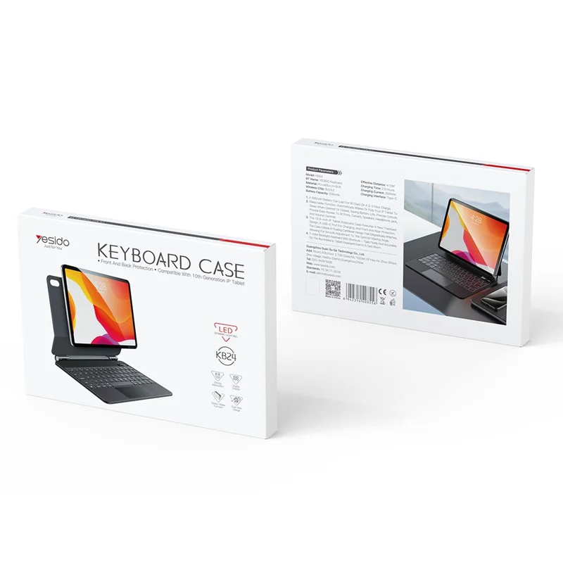 YESIDO KB24 For iPad 10.9 (2022) Magnetic Bluetooth-compatible Keyboard Case Dual Axis Rotation
