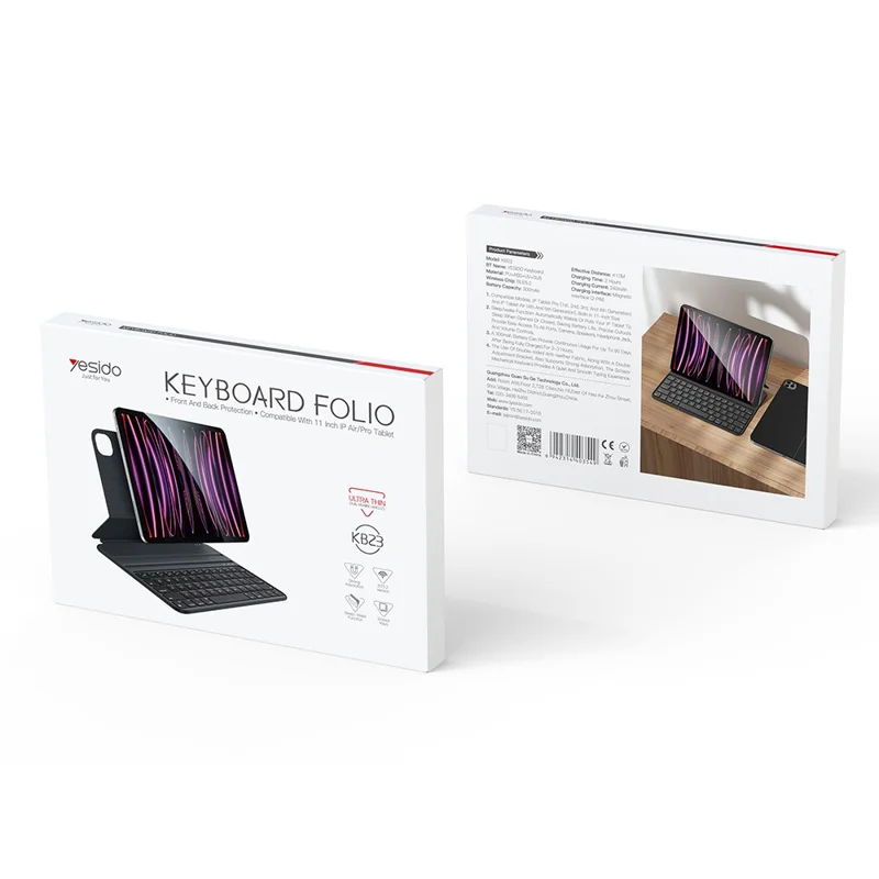 YESIDO KB23 Bluetooth-compatible Keyboard for iPad Pro 11 (2022)  /  (2021)  /  (2020)  /  (2018)  /  iPad Air (2022)  /  (2020) Dual Angle Adjustable Stand Case
