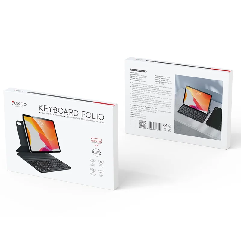 YESIDO KB22 per iPad 10,9 (2022) Tastiera Bluetooth Case con Supporto Regolabile a Doppio Angolo