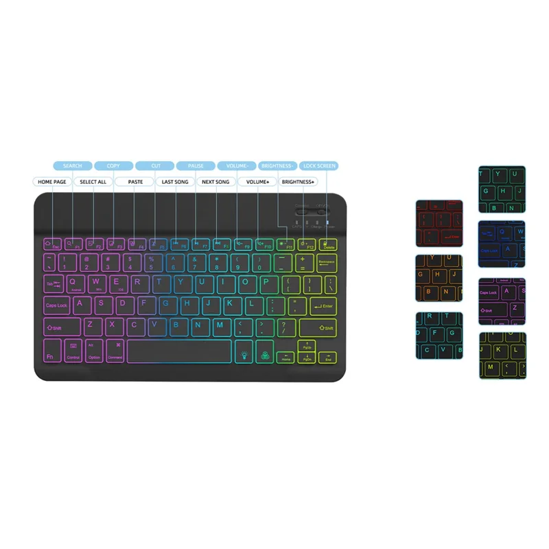 RGB-S11 voor Samsung Galaxy Tab S11 Bluetooth-compatibele toetsenbord PU-leer standaardhoes met RGB-verlichting - Zwart