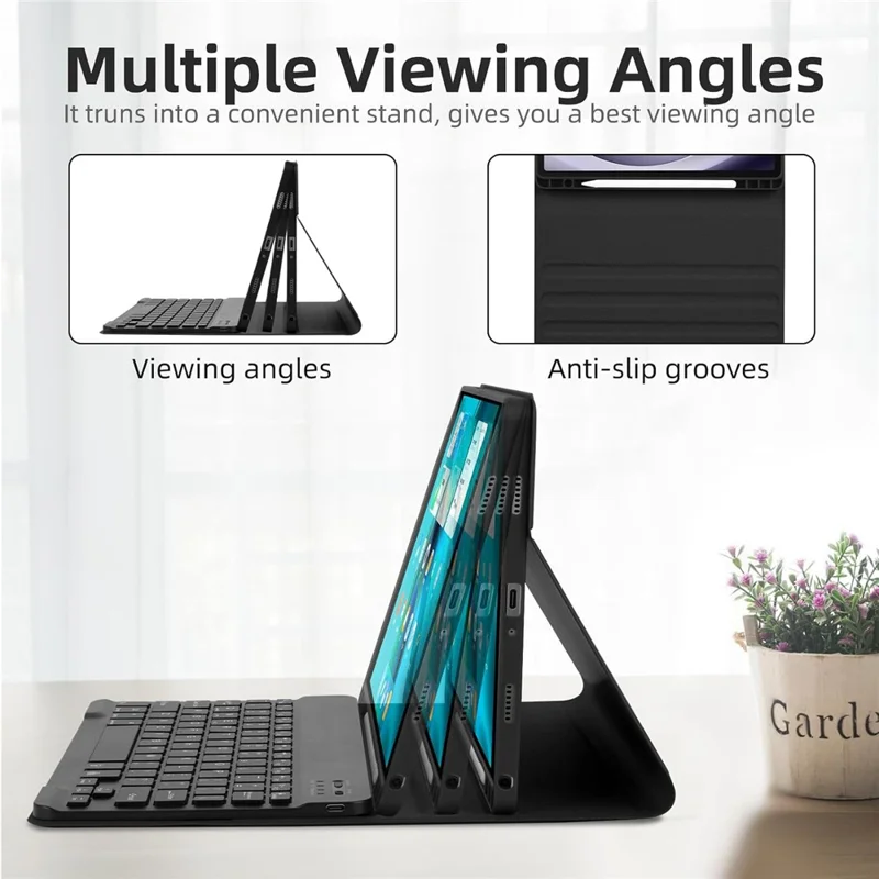 RGB-S11 voor Samsung Galaxy Tab S11 Bluetooth-compatibele toetsenbord PU-leer standaardhoes met RGB-verlichting - Zwart