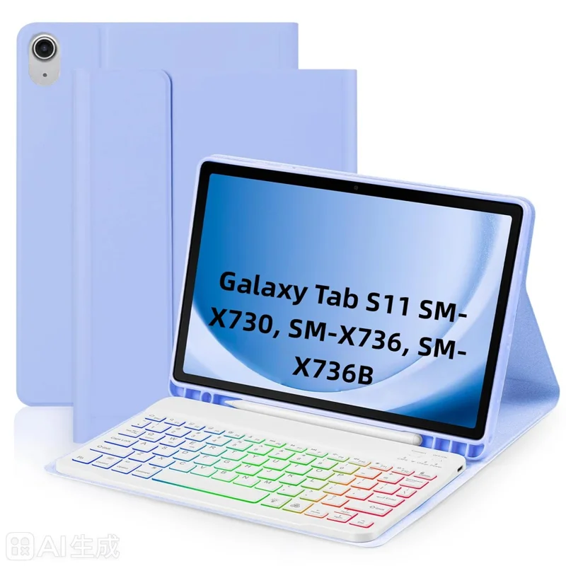 RGB-S11 per Samsung Galaxy Tab S11 Tastiera Bluetooth compatibile Custodia con Supporto in Pelle PU con Retroilluminazione RGB - Viola Chiaro