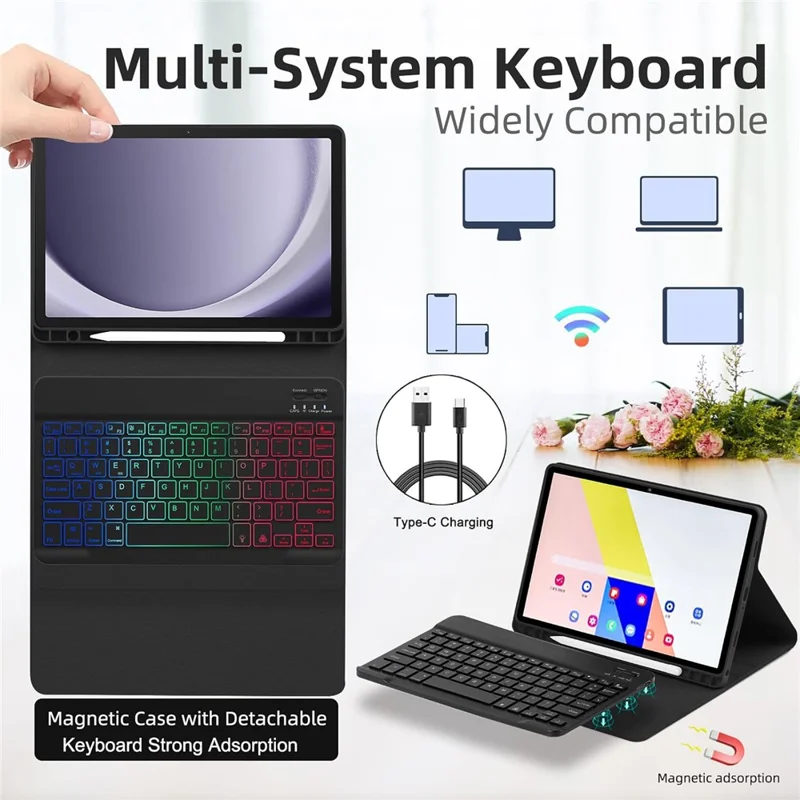 RGB-S11 per Samsung Galaxy Tab S11 Tastiera Bluetooth compatibile Custodia con Supporto in Pelle PU con Retroilluminazione RGB - Viola Chiaro