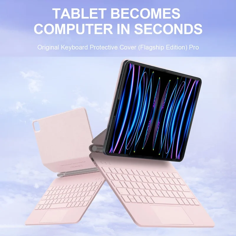 For iPad Air 13 (2025)  /  (2024)  /  Pro 12.9 (2022)  /  (2021)  /  (2020)  /  (2018)  Magnetic Bluetooth-Compatible Keyboard with PU Tablet Case - Pink