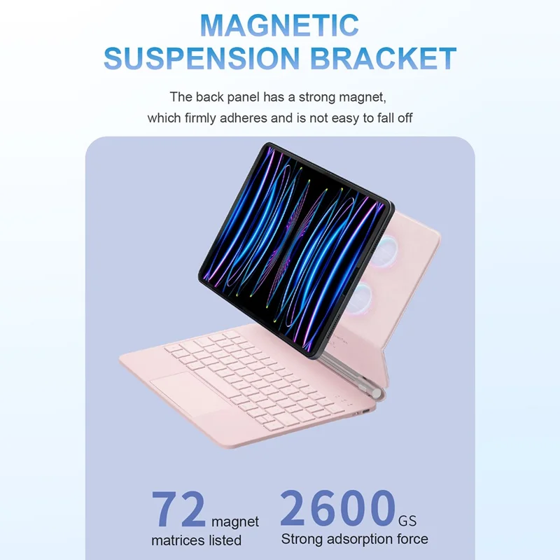 For iPad Air 13 (2025)  /  (2024)  /  Pro 12.9 (2022)  /  (2021)  /  (2020)  /  (2018)  Magnetic Bluetooth-Compatible Keyboard with PU Tablet Case - Pink