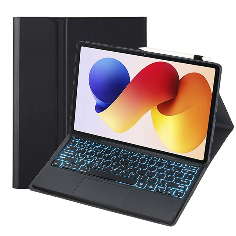 A0N19-AS لجهاز Xiaomi Redmi Pad 2 Pro / Poco Pad M1 غطاء لوحة مفاتيح قابل للفصل مع بلوتوث ومسند ولوحة لمس وإضاءة خلفية - أسود