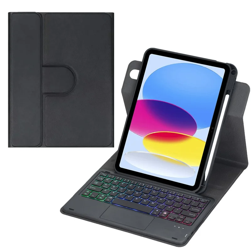 L10B-AS For iPad (2025) / iPad 10.9 (2022) 360 Degree Rotating Clear Acrylic Case Bluetooth-compatible Keyboard Cover with Touchpad and Backlit - Black