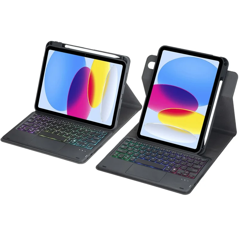L10B-AS For iPad (2025) / iPad 10.9 (2022) 360 Degree Rotating Clear Acrylic Case Bluetooth-compatible Keyboard Cover with Touchpad and Backlit - Black