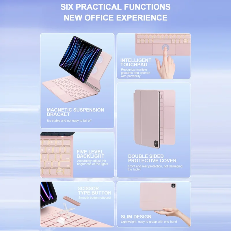For iPad (2025)  /  10.9 (2022) Magnetic Magic Keyboard with Touchpad Bluetooth-Compatible Keyboard - Pink