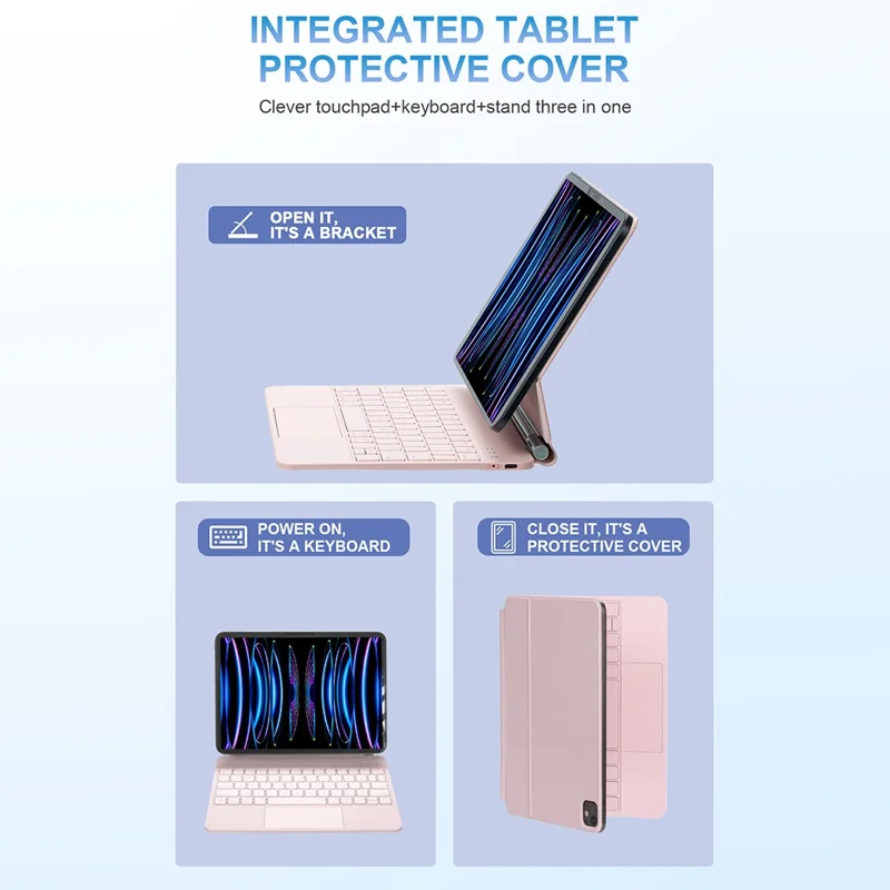 For iPad (2025)  /  10.9 (2022) Magnetic Magic Keyboard with Touchpad Bluetooth-Compatible Keyboard - Pink