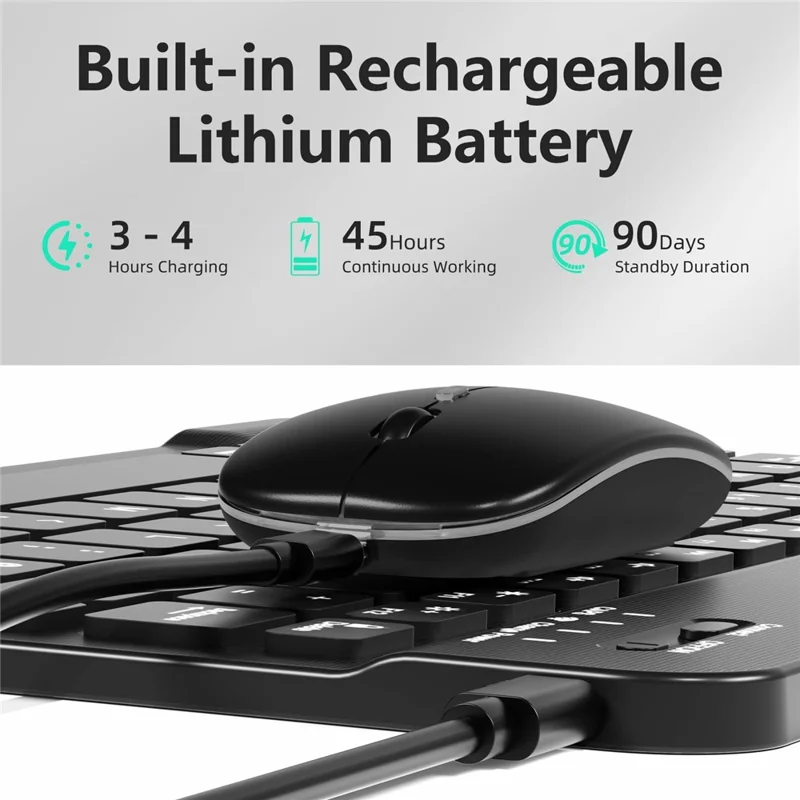 Bluetooth-kompatibles Tastatur-Maus-Set, 7-farbige Hintergrundbeleuchtung, Kombination mit Ständer für Tablet und Laptop – Schwarz