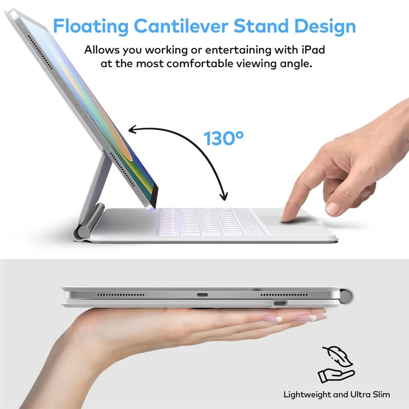 HB354 Magnetic Floating Bluetooth-compatible Keyboard Case for iPad Air 11 (2025) / (2024) / iPad Pro 11 (2022) / (2021) / (2020) / (2018) / iPad Air (2022) / (2020) - White
