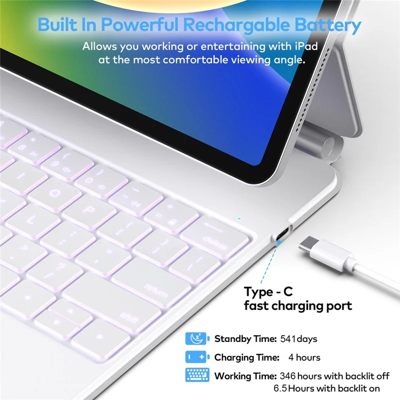 HB354 Magnetic Floating Bluetooth-compatible Keyboard Case for iPad Air 11 (2025) / (2024) / iPad Pro 11 (2022) / (2021) / (2020) / (2018) / iPad Air (2022) / (2020) - White