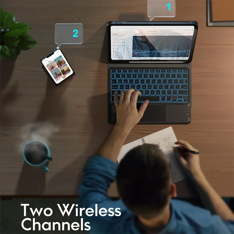 WR030 For iPad Pro 11 (2025)  /  (2024) 7-color Backlit Magnetic Detachable Wireless Bluetooth-compatible Keyboard Case with Touchpad