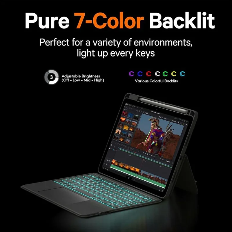 WR303 per iPad Air 11 (2024) / Pro 11 (2024) Custodia Tastiera Magnetica con Retroilluminazione / Touchpad, Cover per Tablet Rimovibile