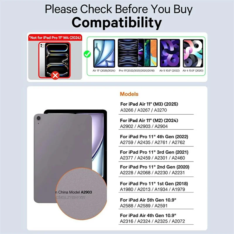 WR303 per iPad Air 11 (2024) / Pro 11 (2024) Custodia Tastiera Magnetica con Retroilluminazione / Touchpad, Cover per Tablet Rimovibile